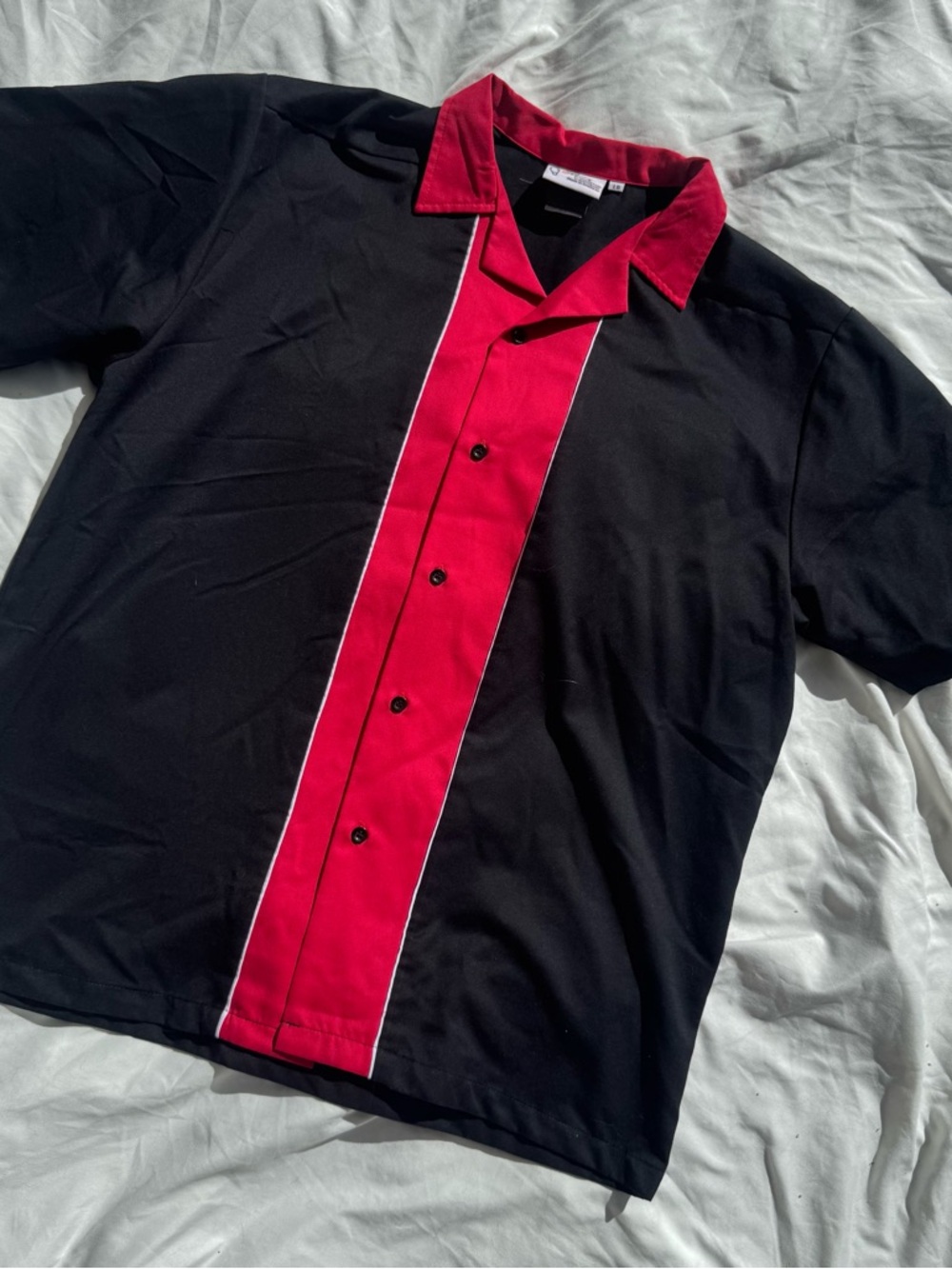 Men's Black & Red Short-Sleeve Bowling Shirt